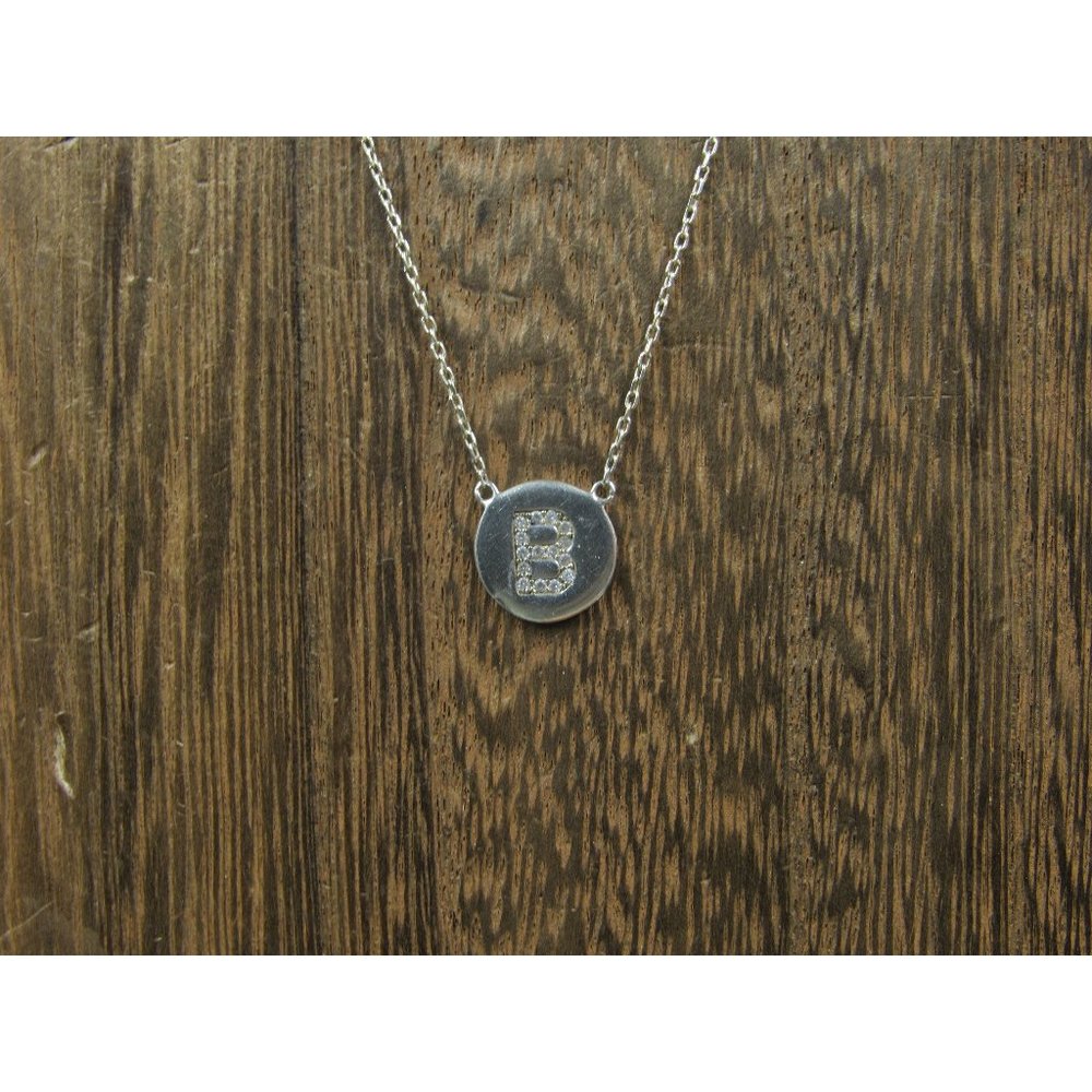18" Sterling Silver Cubic Zirconia Rustic B Necklace Vintage Minimalist Everyday